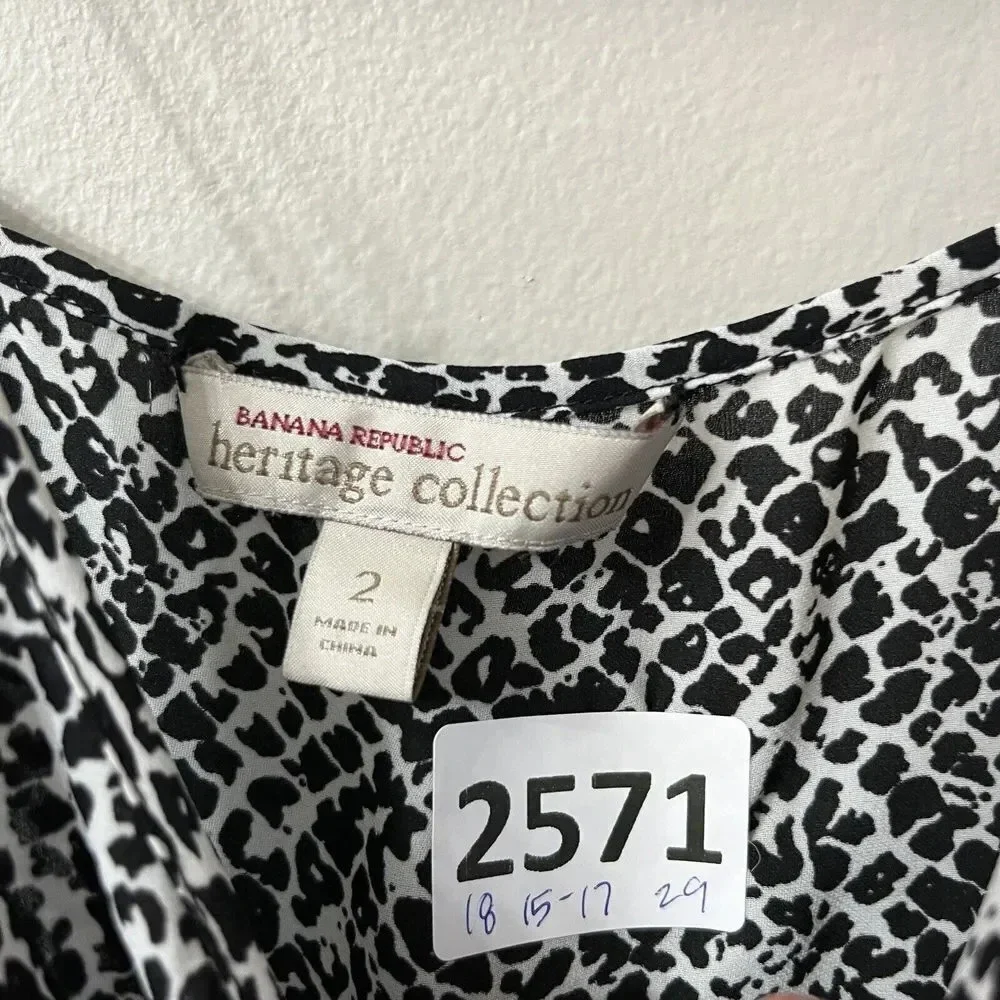 Banana Republic Heritage Women Jumpsuit Silk 2 Black White Animal Print Overalls